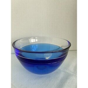 Orrefors Sweden Neptunus Glass Bowl Blue Clear Incalmo Art Glass Vintage Swedish